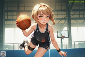 A woman holding a basketball on a basketball court.