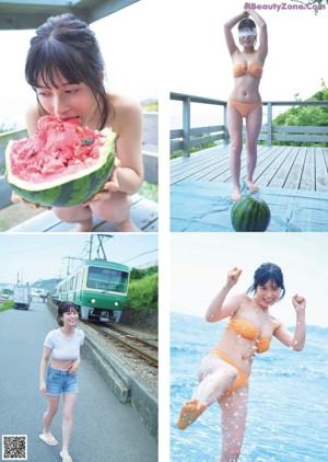 A magazine with a picture of a woman in a bikini.