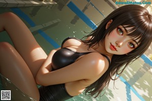 A woman in a bikini sitting in a pool of water.