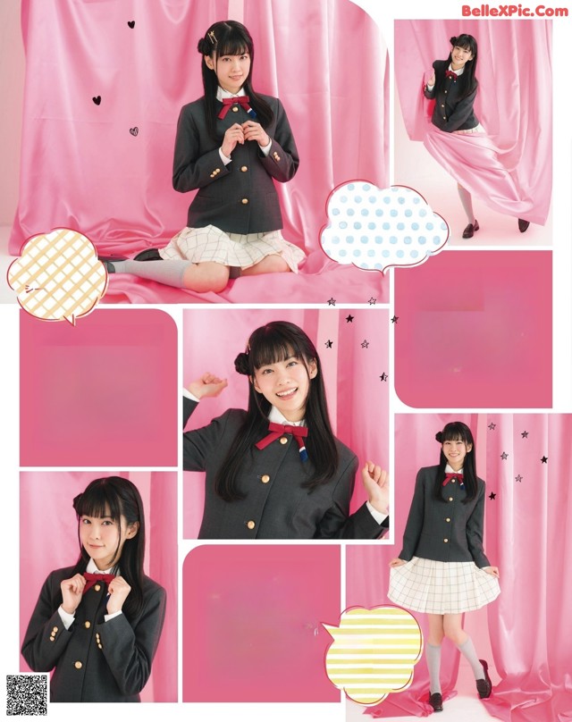 A girl in a school uniform is posing for a magazine.