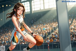 A woman holding a basketball on top of a basketball court.