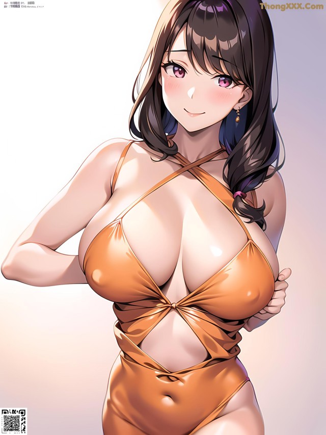 Hentai - 华彩繁花 Set 1 20230602 Part 6 No.320401 A woman in an orange bathing suit posing for a picture.