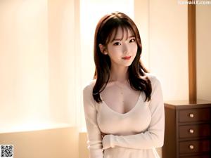 A woman in a white dress posing for the camera.