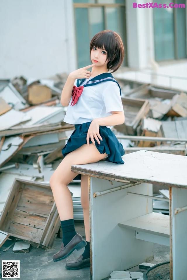 Coser@蠢沫沫 (chunmomo) Vol.035: 天台JK (40 photos) No.d8cbad