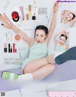 A magazine spread with a woman holding her hand over her face.
